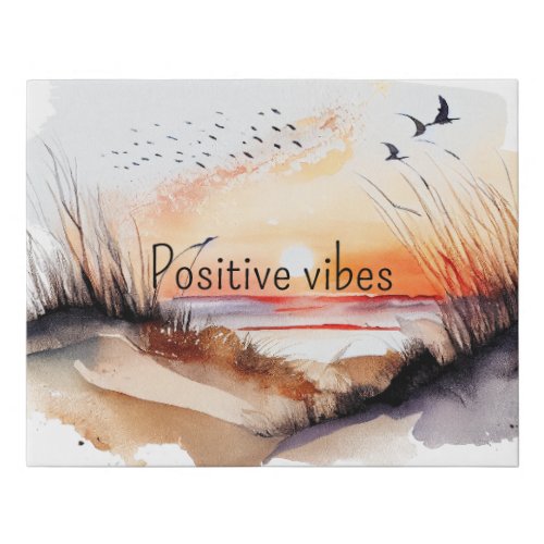 Positive Vibes Beach Sunset with Birds      Faux Canvas Print