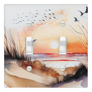 Positive Vibes Beach Sunset with Birds Light Switch Cover