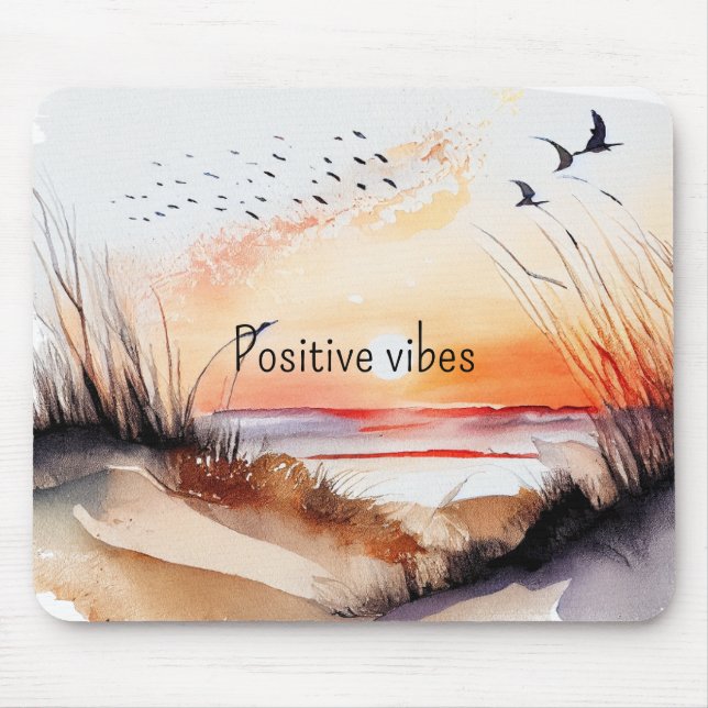 Positive Vibes Beach Sunset with Birds Mouse Pad (Front)