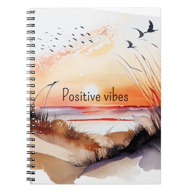 Positive Vibes Beach Sunset with Birds      Notebook (Front)