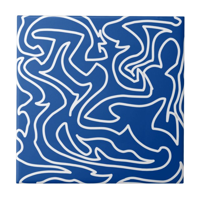 Positive Vibes Bold Blue White Abstract Ceramic Tile (Front)