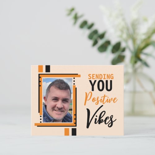Positive vibes encouragement add photo orange postcard