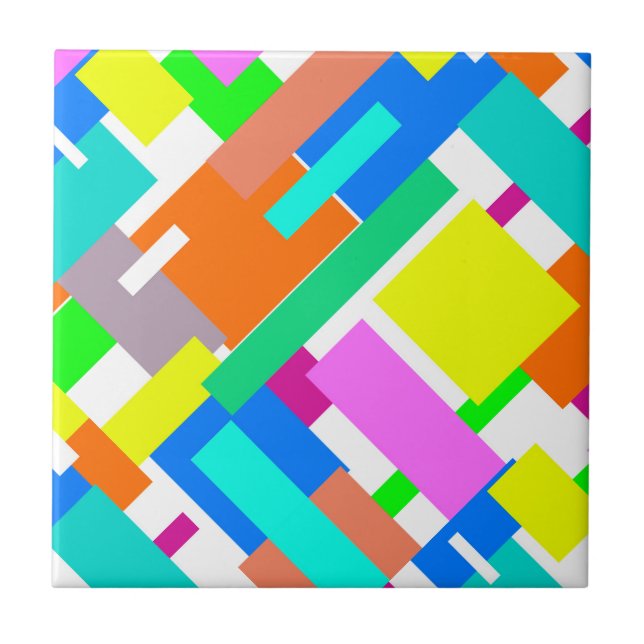 Positive Vibes Happy Colours Abstract Art Blocks Ceramic Tile (Front)
