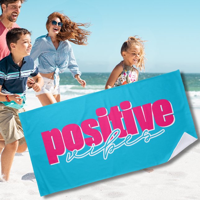 Positive Vibes Hot Pink & Teal Cut Beach Towel (Creator Uploaded)