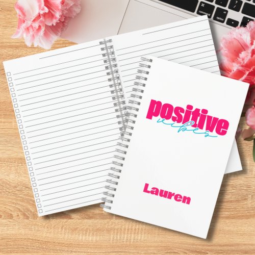 Positive Vibes Hot Pink & Teal Cute Checklist Notebook