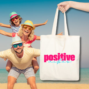 Positive Vibes Hot Pink & Teal Cute Girly Tote Bag