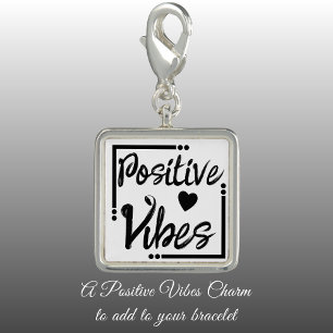 Positive Vibes love heart black and white Charm