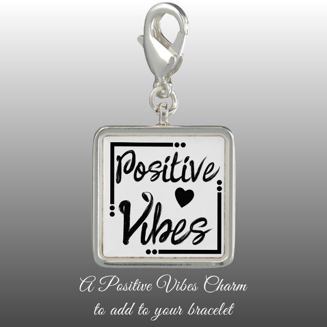Positive Vibes love heart black and white Charm (Creator Uploaded)