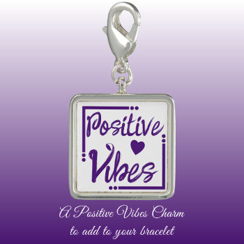 Positive Vibes Love Heart Purple And White Charm by LynnroseDesigns at Zazzle