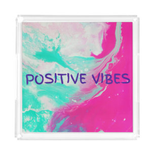 Positive vibes marble tie-dye effect acrylic tray