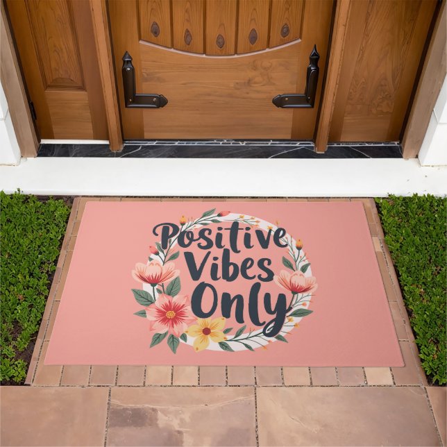 Positive Vibes Only Floral Wreath Design Doormat (Outdoor)