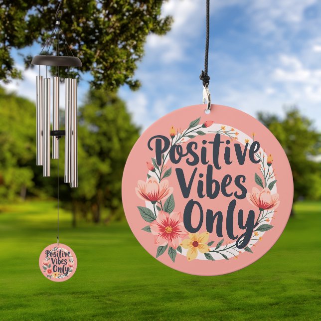 Positive Vibes Only Floral Wreath Design Wind Chime (Outdoor)