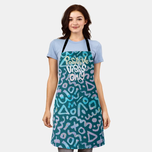 Positive vibes only green geometric apron (Worn)