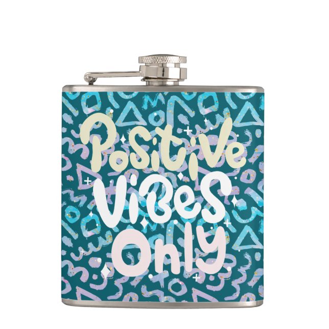Positive vibes only green geometric boho flask (Front)