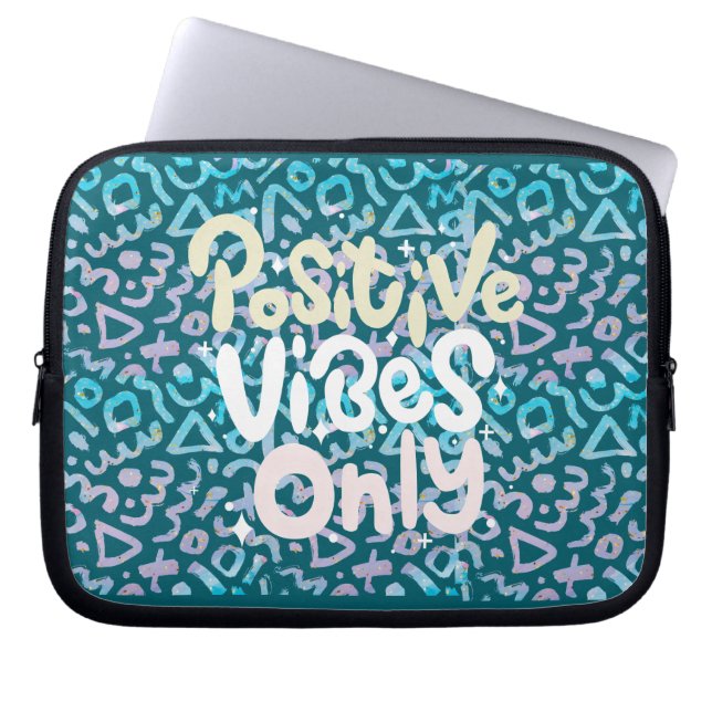 Positive vibes only green geometric laptop sleeve (Front)
