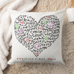 Positive Vibes Only Heart Design Throw Pillow