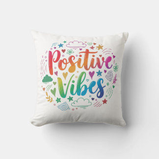 Positive Vibes Only – Motivational Text Throw Pill Throw Pillow