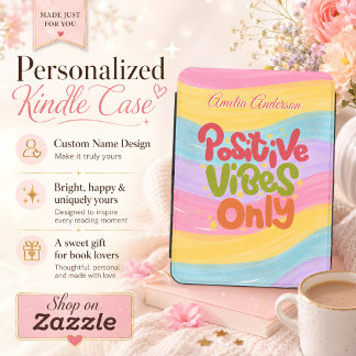 Positive Vibes Only Retro Rainbow Personalized Kindle Cover