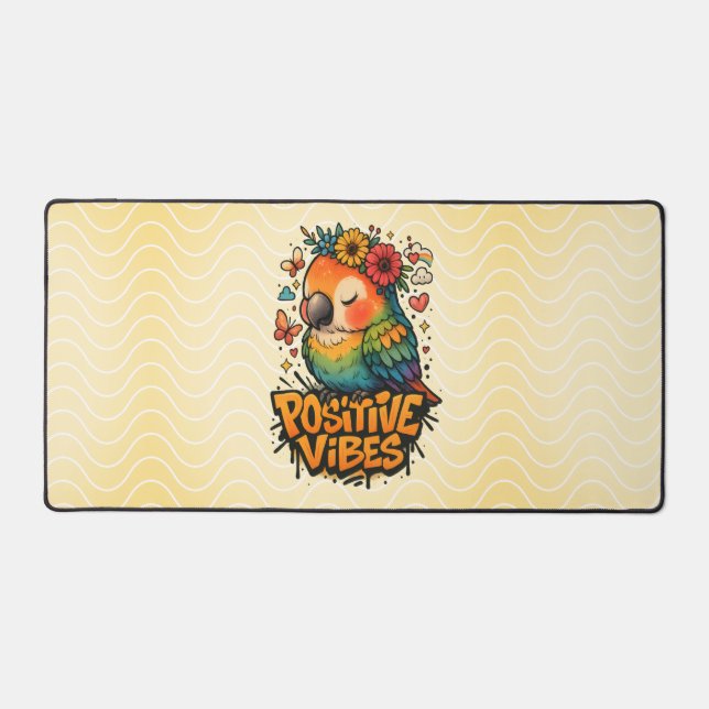 “Positive Vibes” Parrot Desk Mat (Front)