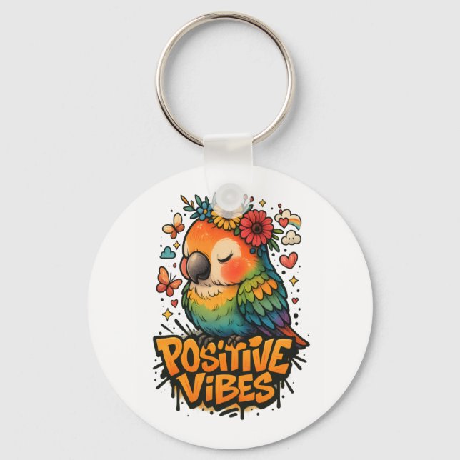 “Positive Vibes” Parrot Keychain (Front)