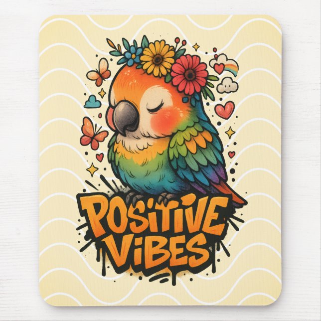 “Positive Vibes” Parrot Mouse Pad (Front)
