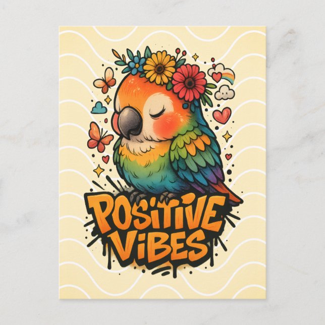 “Positive Vibes” Parrot Postcard (Front)
