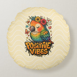 “Positive Vibes” Parrot Round Pillow