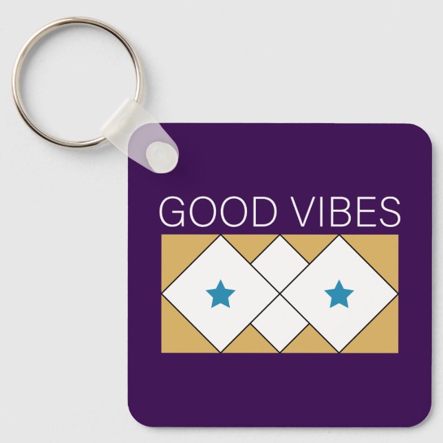 Positive Vibes refreshing design-Black Keychain (Front)