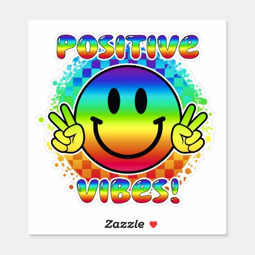 Positive Vibes Smile Face Emoji Peace Sign Vinyl Sticker