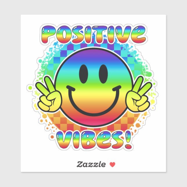 Positive Vibes Smile Face Emoji Peace Sign Vinyl Sticker (Sheet)