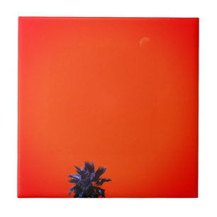 Positive Vibes Tropical Palm Tree Moon Minimalism Ceramic Tile