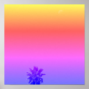 Positive Vibes Tropical Palm Tree Moon Minimalism Poster