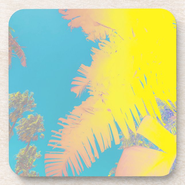Positive Vibes Tropical Palm Trees Beverage Coaster (Front)
