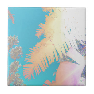 Positive Vibes Tropical Palm Trees Ceramic Tile