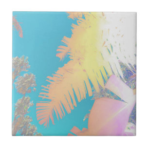 Positive Vibes Tropical Palm Trees Ceramic Tile
