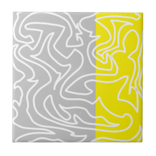 Positive Vibes Yellow Grey Abstract Ceramic Tile