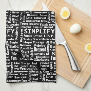 Positive Word Cloud On Black Kitchen Towel