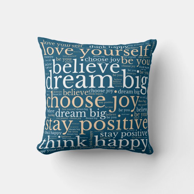 Positive WordArt Pattern White Cream Turquoise Throw Pillow (Front)