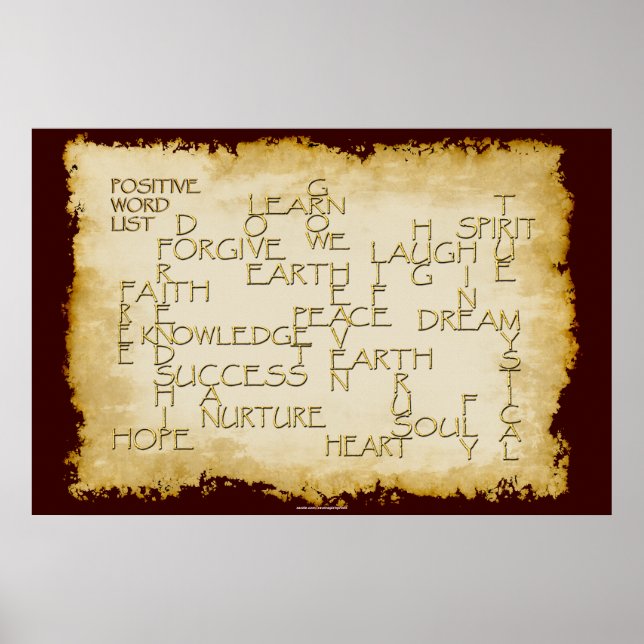 POSITIVE WORDS 3D Golden Text on Parchment Poster (Front)