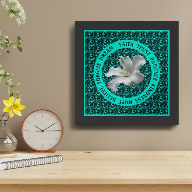 Positive Words Hibiscus Inspirational Framed  Art (Table Top)