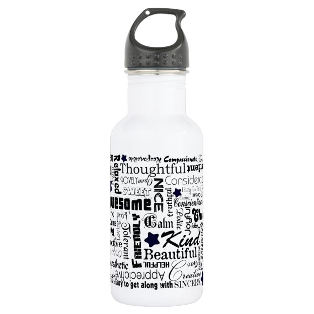Positive words typography stainless steel water bottle (Front)