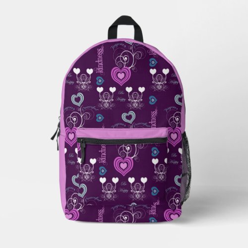 Positive Words with Hearts Printed Backpack