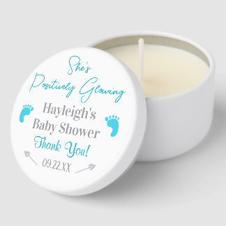 Positively Glowing Baby Shower Blue Footprints Mini Candle Favors