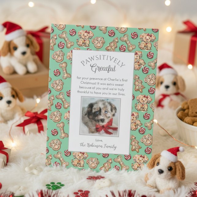 Positively Grateful Puppy 1st Xmas Thank You Card (Christmas Pawsitively Grateful Puppy 1st Xmas Pet Thank You Cards. Cute Colorful Gingerbread Cookies)