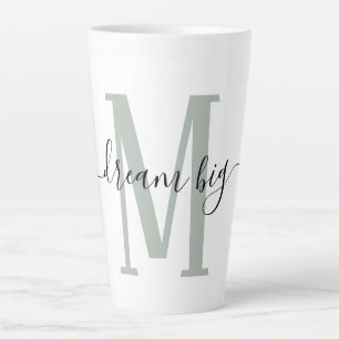 Positivity Dream Big Sage Green Monogram Initial Latte Mug