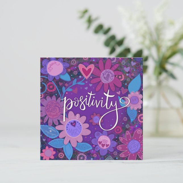 Positivity Inspiring Heart Floral Pretty Purple Holiday Card (Standing Front)