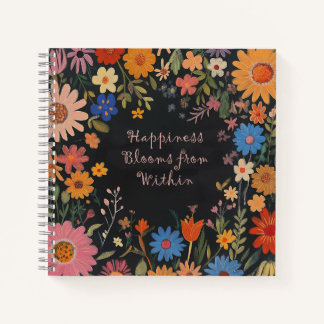 Positivity Journal with Folk Flowers on Black