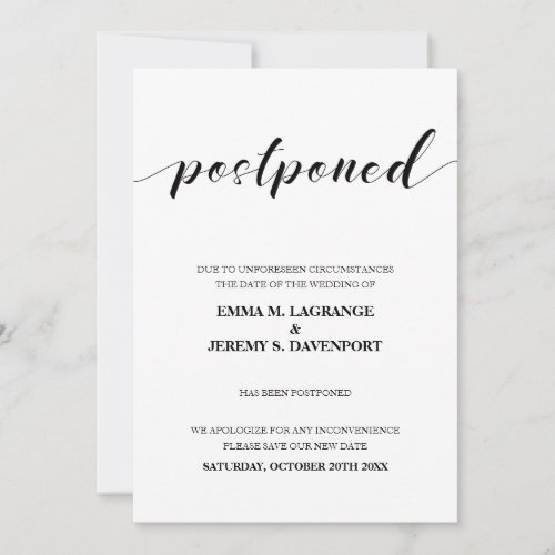 Posponed wedding with new date announcement