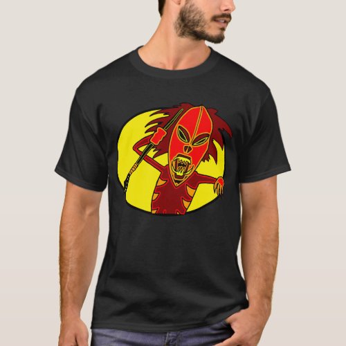 Possessed Warrior Demon Doll _ Red on Yellow T_Shirt