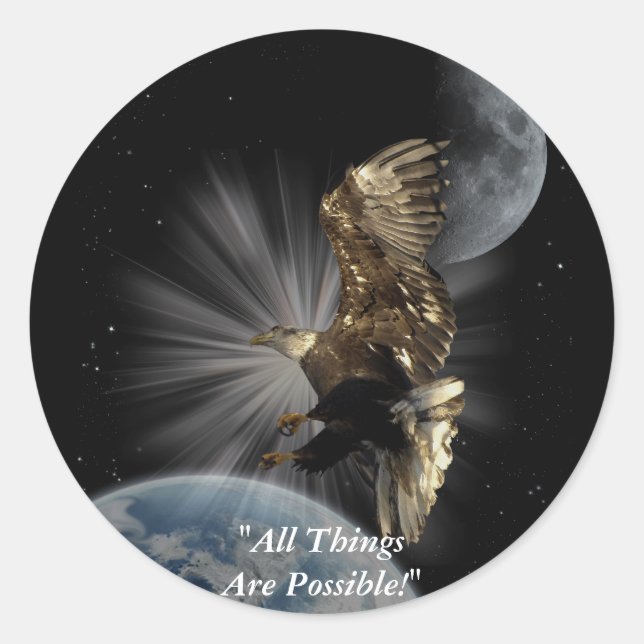 "POSSIBILITIES" Bald Eagle Motivational Gifts Classic Round Sticker (Front)